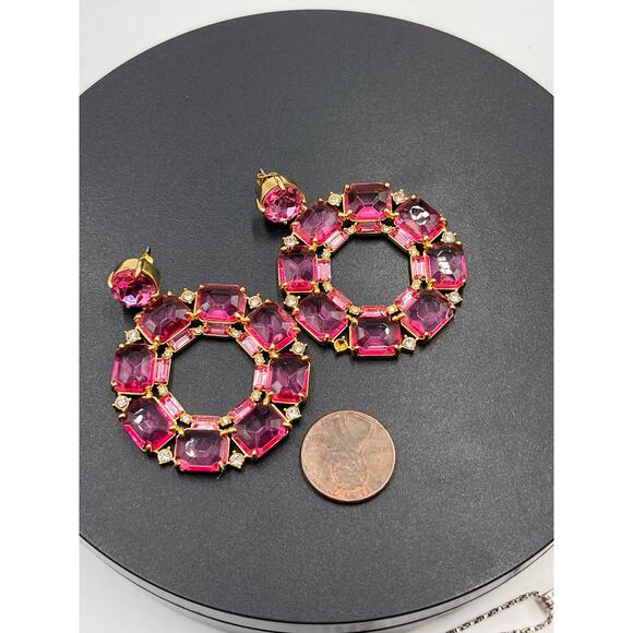 J. crew Faceted-crystal Regal Rose Pink hoop Door Knocker earrings - Picture 7 of 8